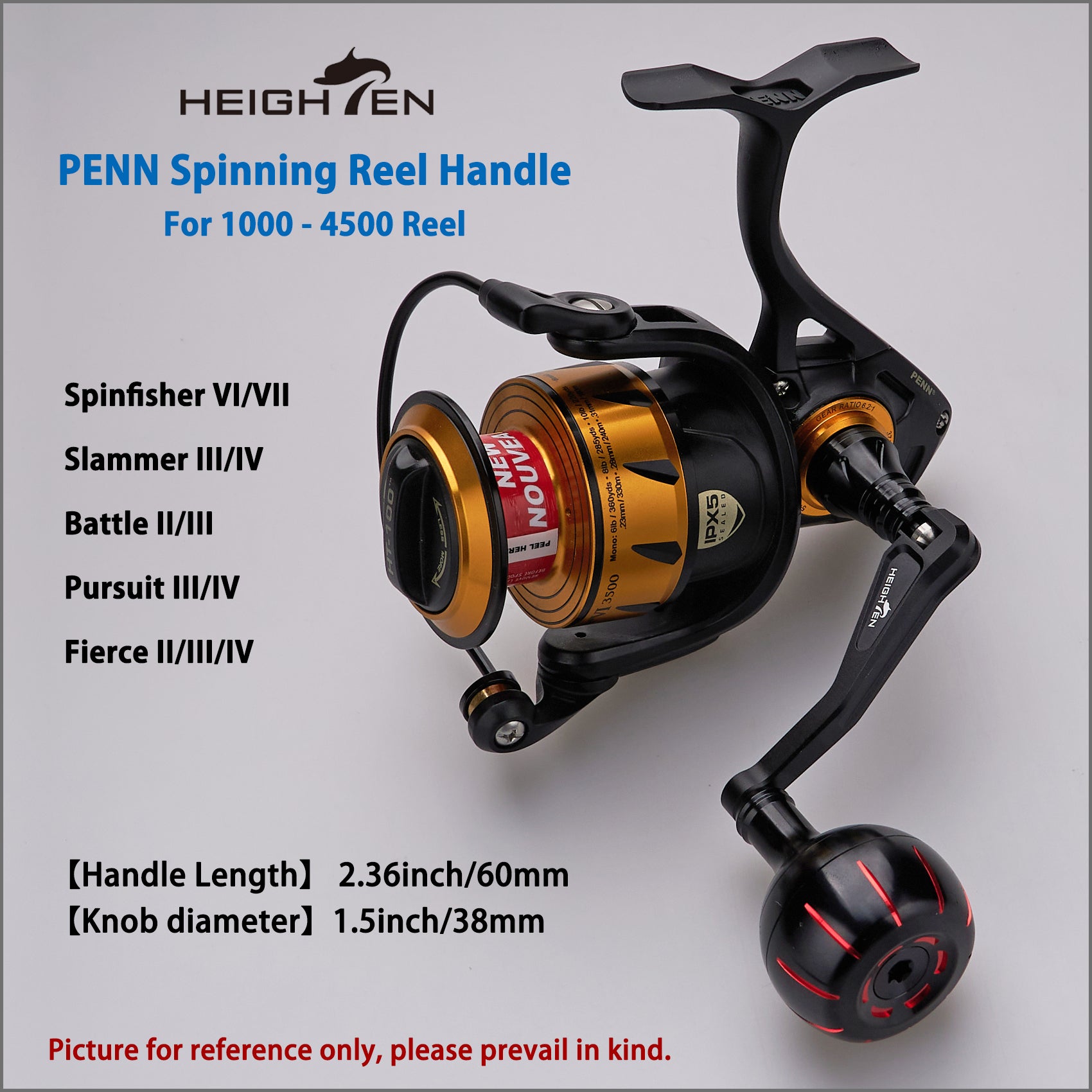 HEIGHTEN リールハンドル ペン Penn Spinfisher VI VII/Slammer III IV/Battle II III/Pursuit III IV/Fierce II III IV スピニングリール 用