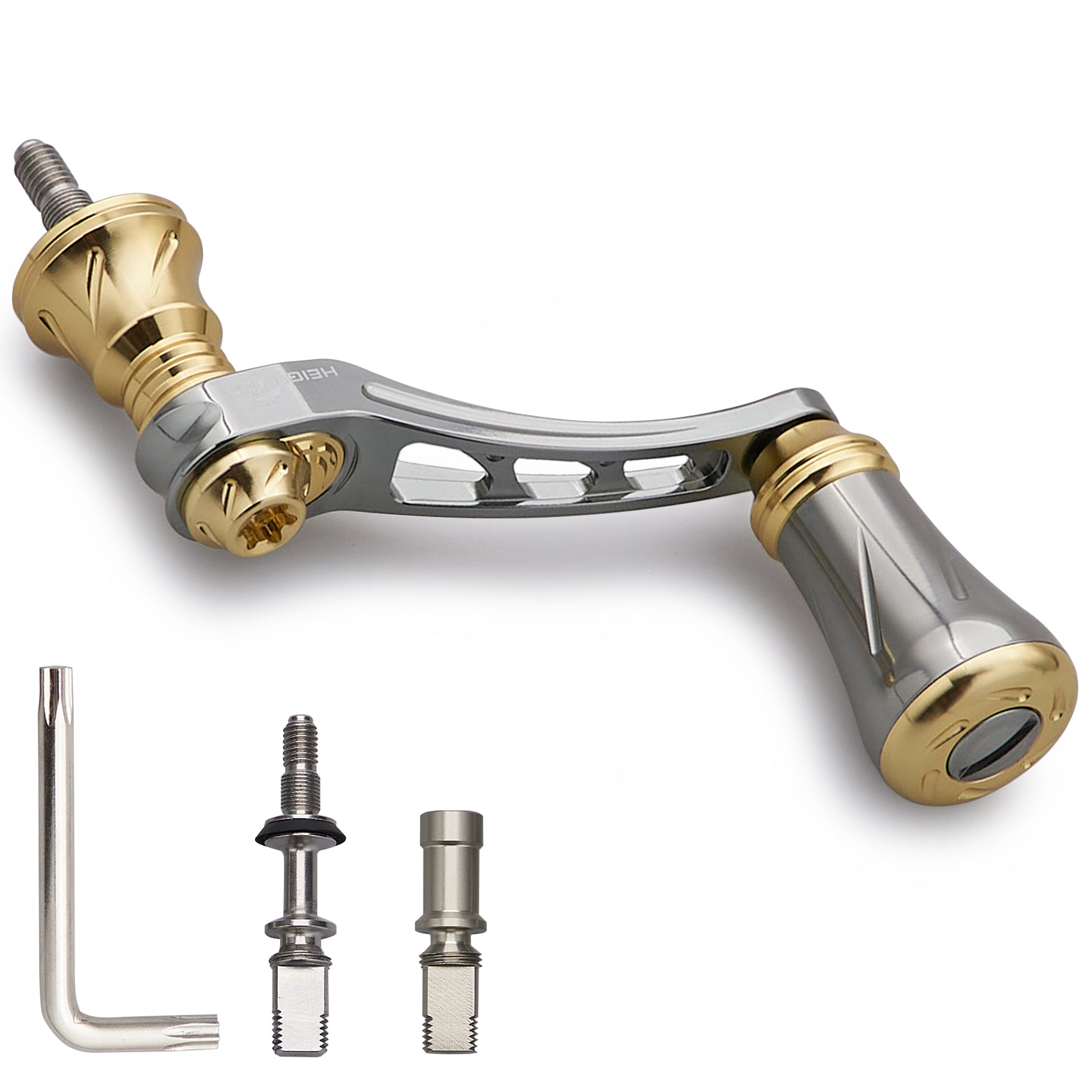 HEIGHTEN 45-50mm可変 リール ハンドル 19mm アルミ ノブ 搭載 シマノ ダイワ 通用 スピニングリール 用 Arch Series