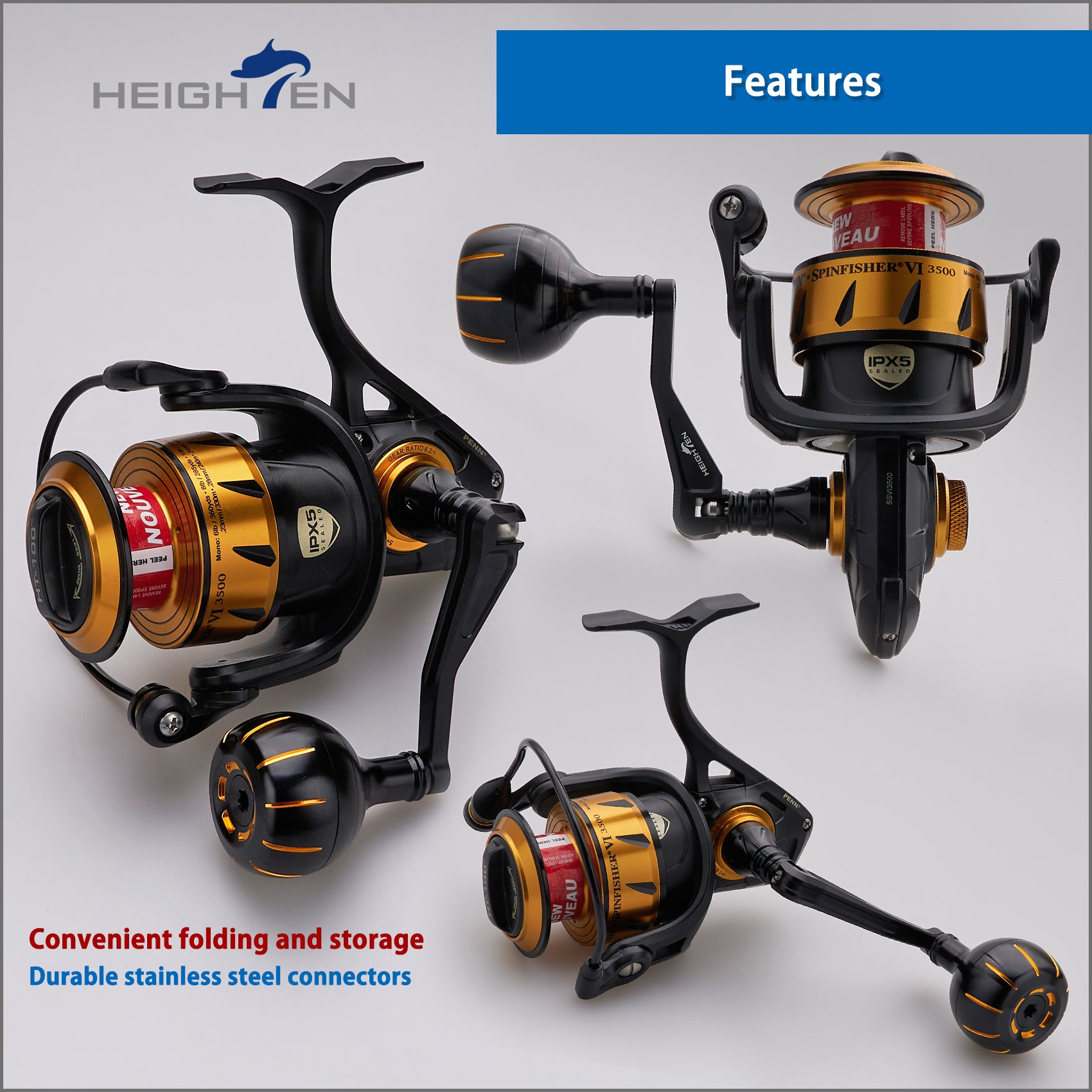HEIGHTEN リールハンドル ペン Penn Spinfisher VI VII/Slammer III IV/Battle II III/Pursuit III IV/Fierce II III IV スピニングリール 用