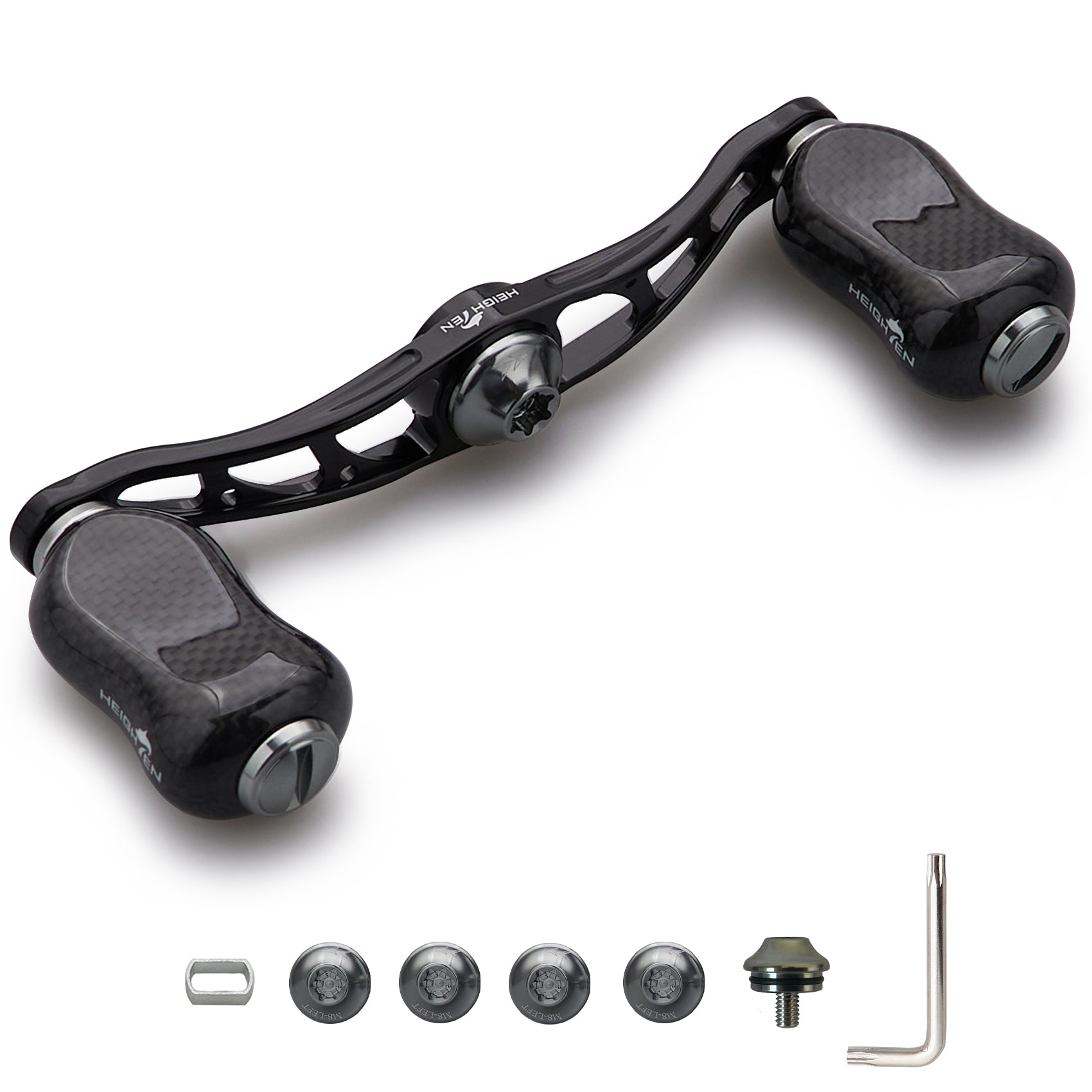 HEIGHTEN 90mm リール ハンドル 21mm カーボンノブ搭載 シマノ(SHIMANO) ダイワ(DAIWA) アブ(Abu) 通用 ベイトリール 用 Arch Gourd Series