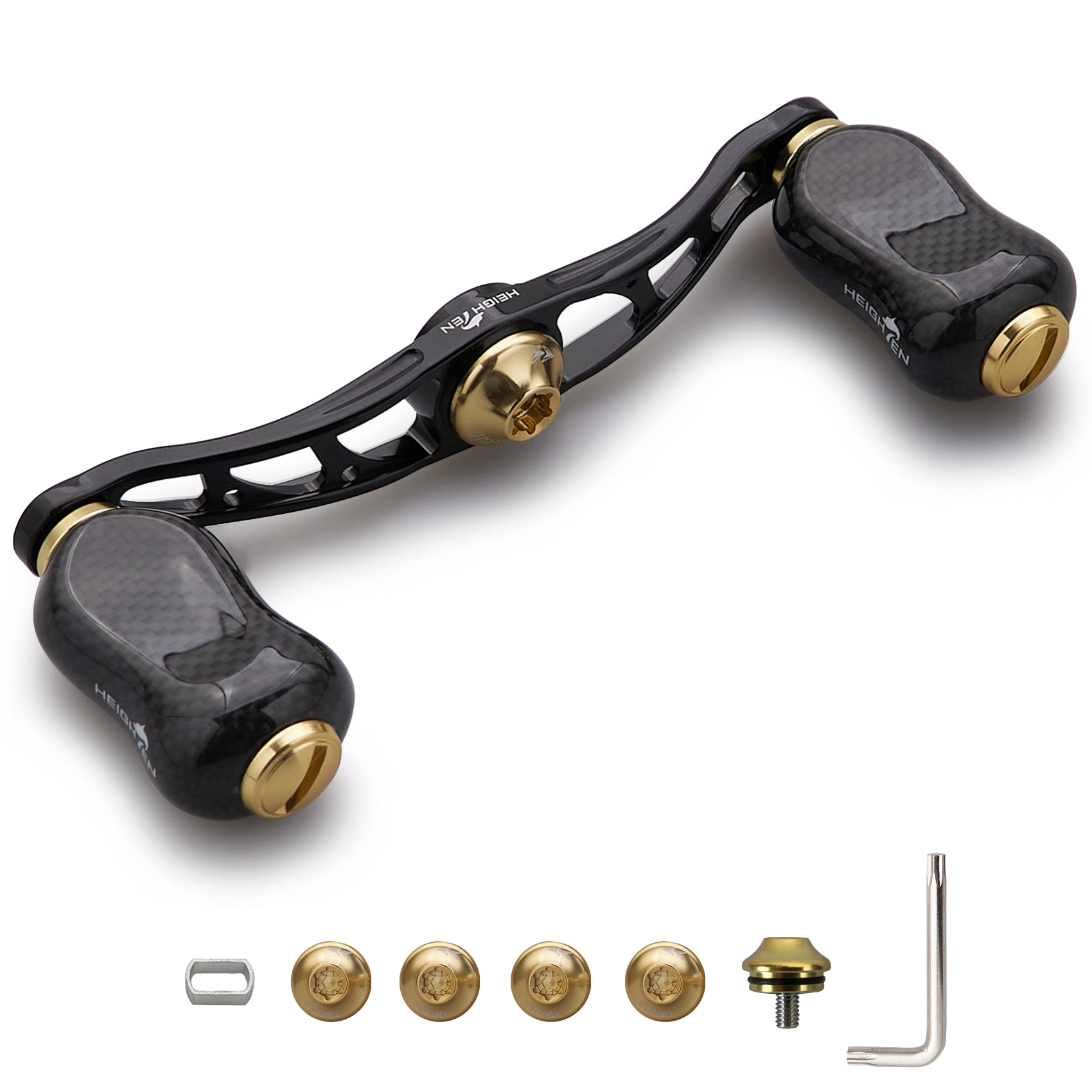 HEIGHTEN 90mm リール ハンドル 21mm カーボンノブ搭載 シマノ(SHIMANO) ダイワ(DAIWA) アブ(Abu) 通用 ベイトリール 用 Arch Gourd Series
