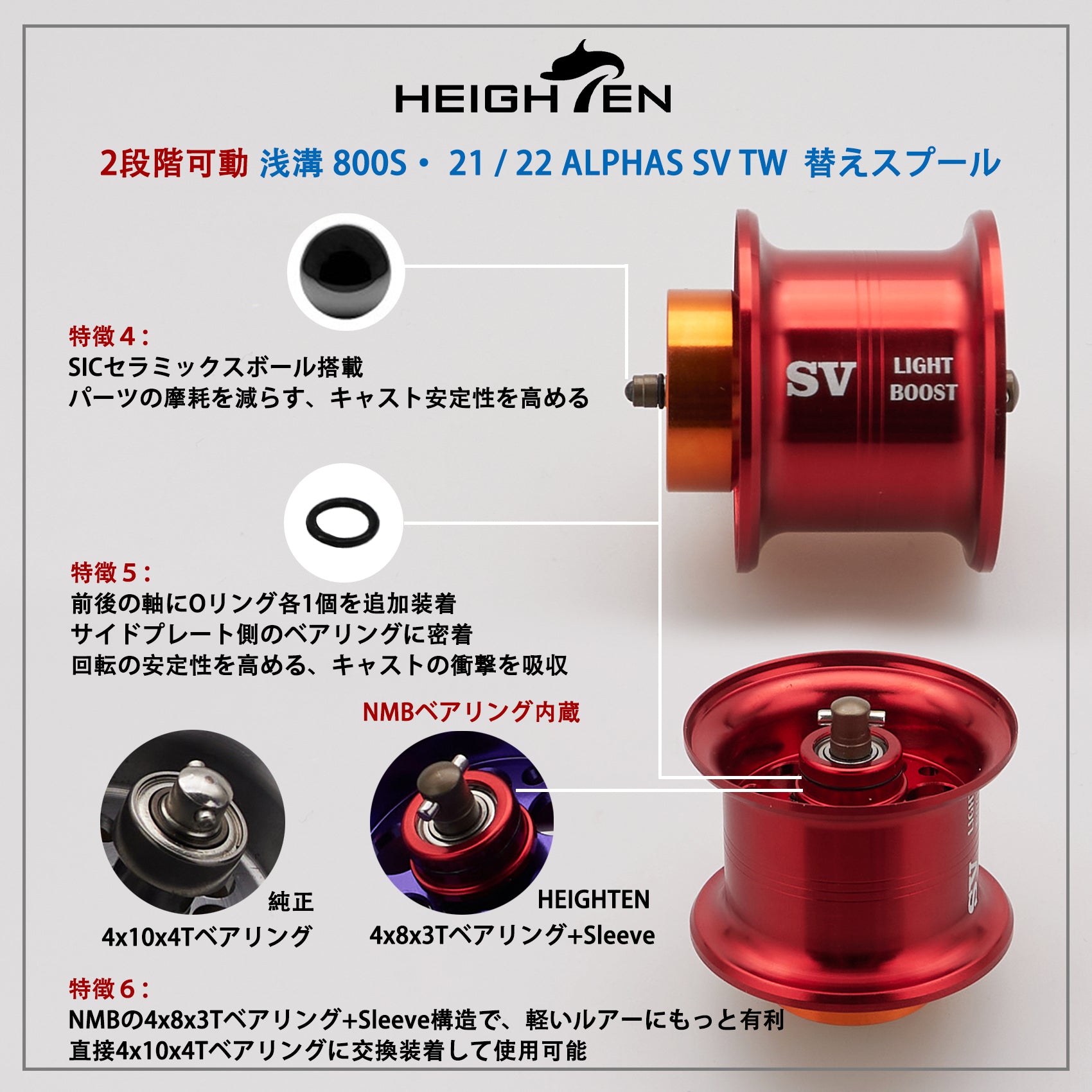 HEIGHTEN リール スプール アルファス 専用 2段階可動 32mm 浅溝 800S ダイワ(DAIWA) 21 22 ALPHAS SV TW ベイトリール 替えスプール