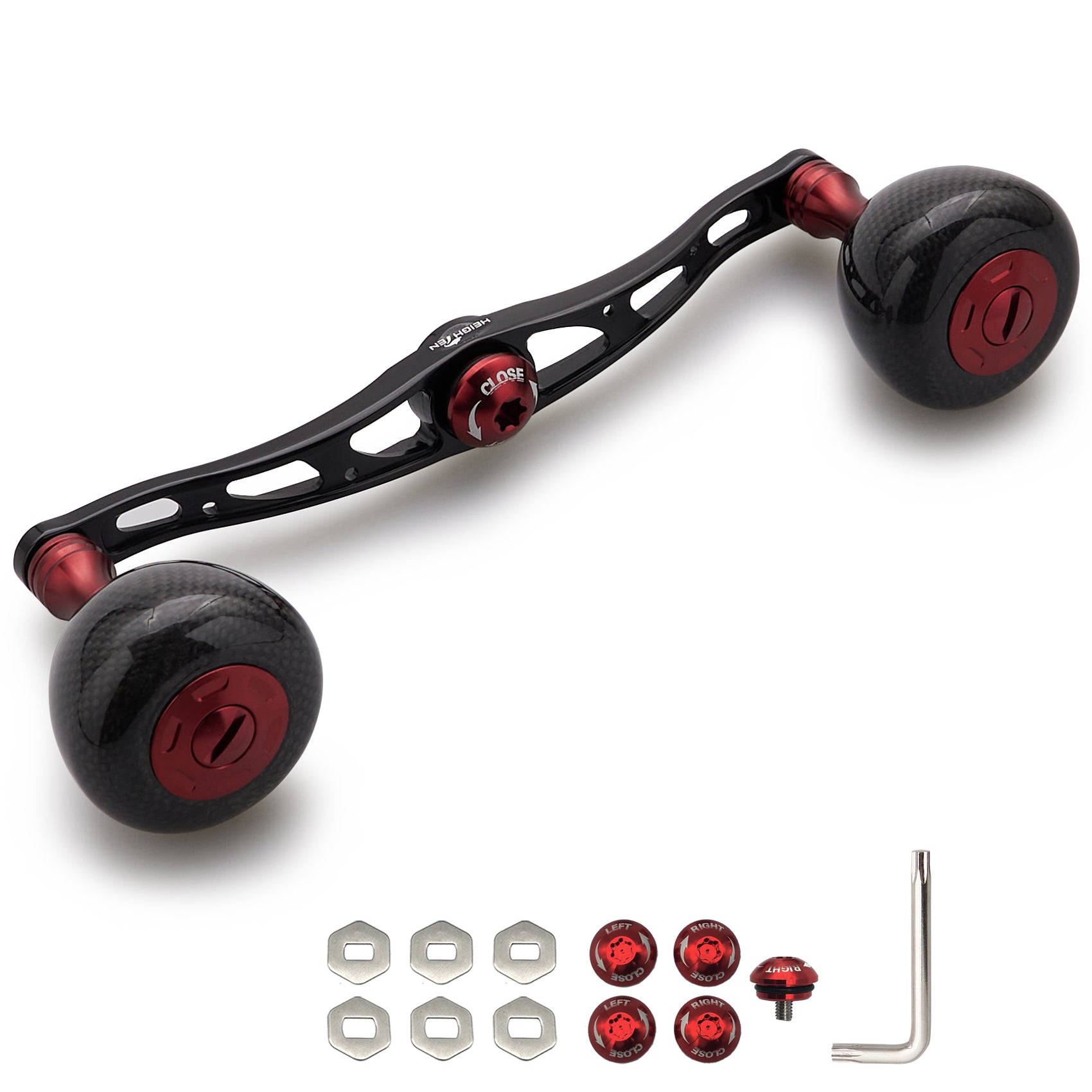 HEIGHTEN 130mm リール ハンドル 36mm カーボンノブ搭載 シマノ(SHIMANO) ダイワ(DAIWA) アブ(Abu) 通用 ベイトリール 用 Carbon Arch Series