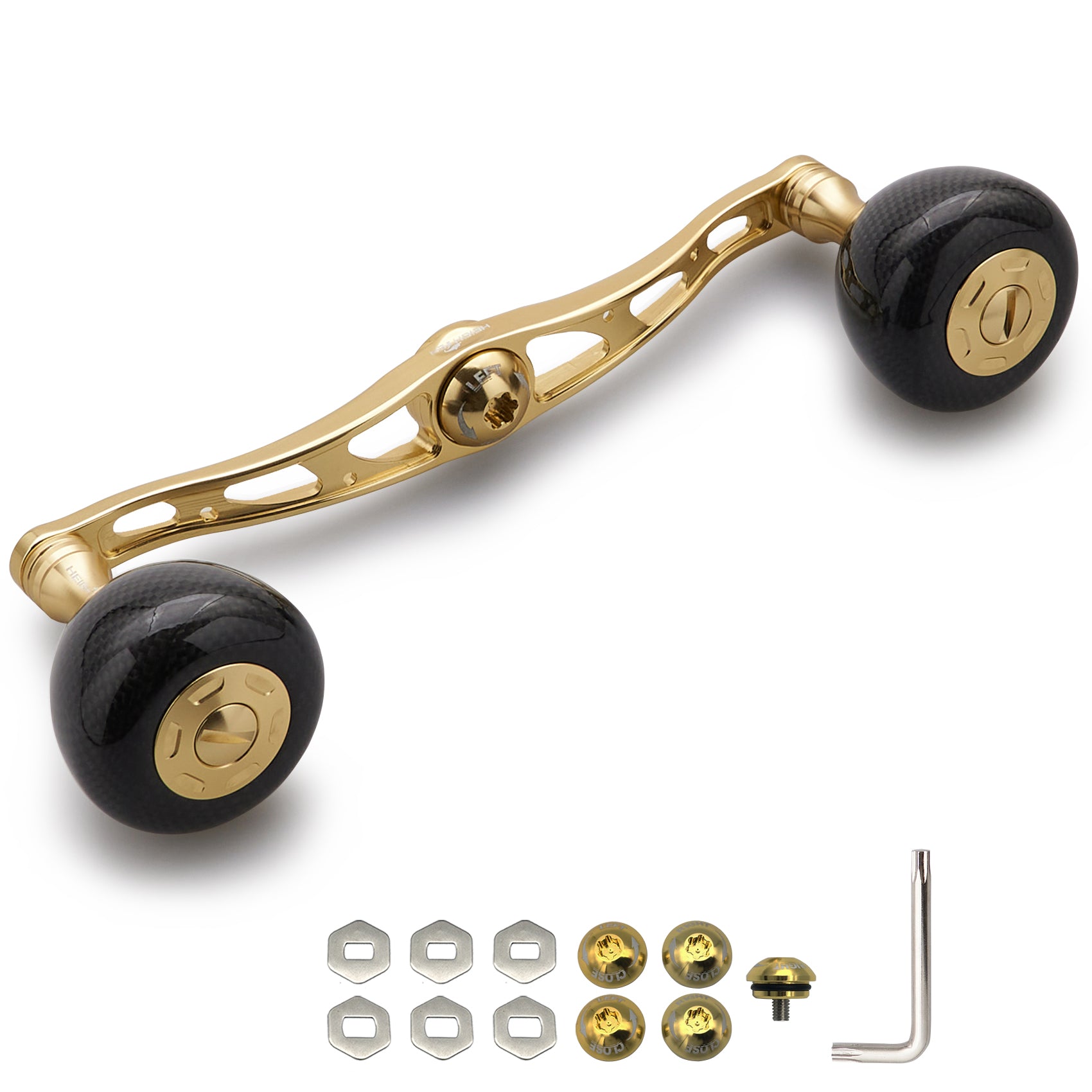 HEIGHTEN 130mm リール ハンドル 36mm カーボンノブ搭載 シマノ(SHIMANO) ダイワ(DAIWA) アブ(Abu) 通用 ベイトリール 用 Carbon Arch Series