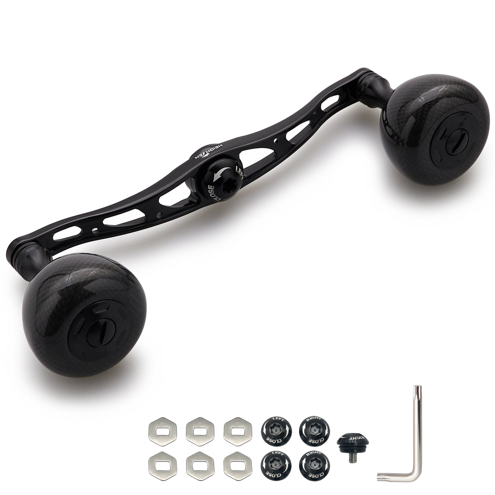 HEIGHTEN 130mm リール ハンドル 36mm カーボンノブ搭載 シマノ(SHIMANO) ダイワ(DAIWA) アブ(Abu) 通用 ベイトリール 用 Carbon Arch Series