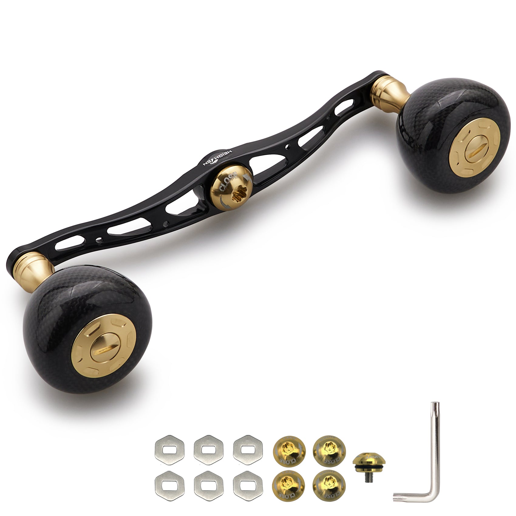 HEIGHTEN 130mm リール ハンドル 36mm カーボンノブ搭載 シマノ(SHIMANO) ダイワ(DAIWA) アブ(Abu) 通用 ベイトリール 用 Carbon Arch Series