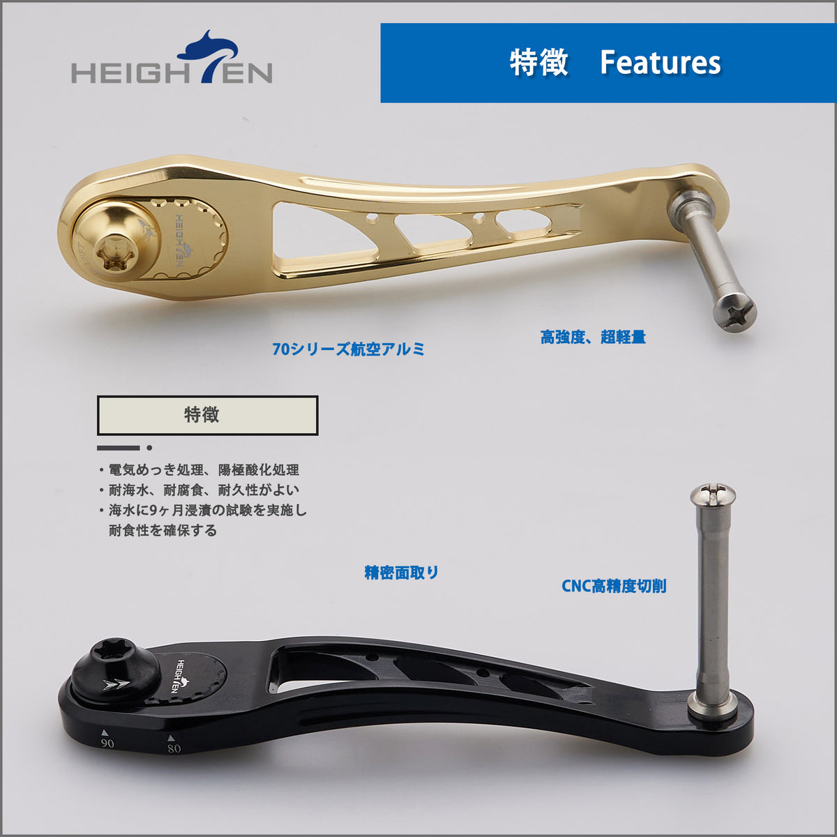 HEIGHTEN 80/90mm ベイト リール ハンドル（ノブ無し）シマノ(SHIMANO) ダイワ(DAIWA) アブ(Abu) ベイトリール 通用 Ach Series