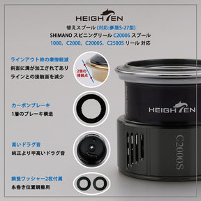 HEIGHTEN リール スプール 浅溝 C2000S V2.0 替えスプール ステラ / ツインパワー / ヴァンキッシュ / ストラディック / ヴァンフォード / コンプレックス / ソアレ 対応 夢屋S-27型