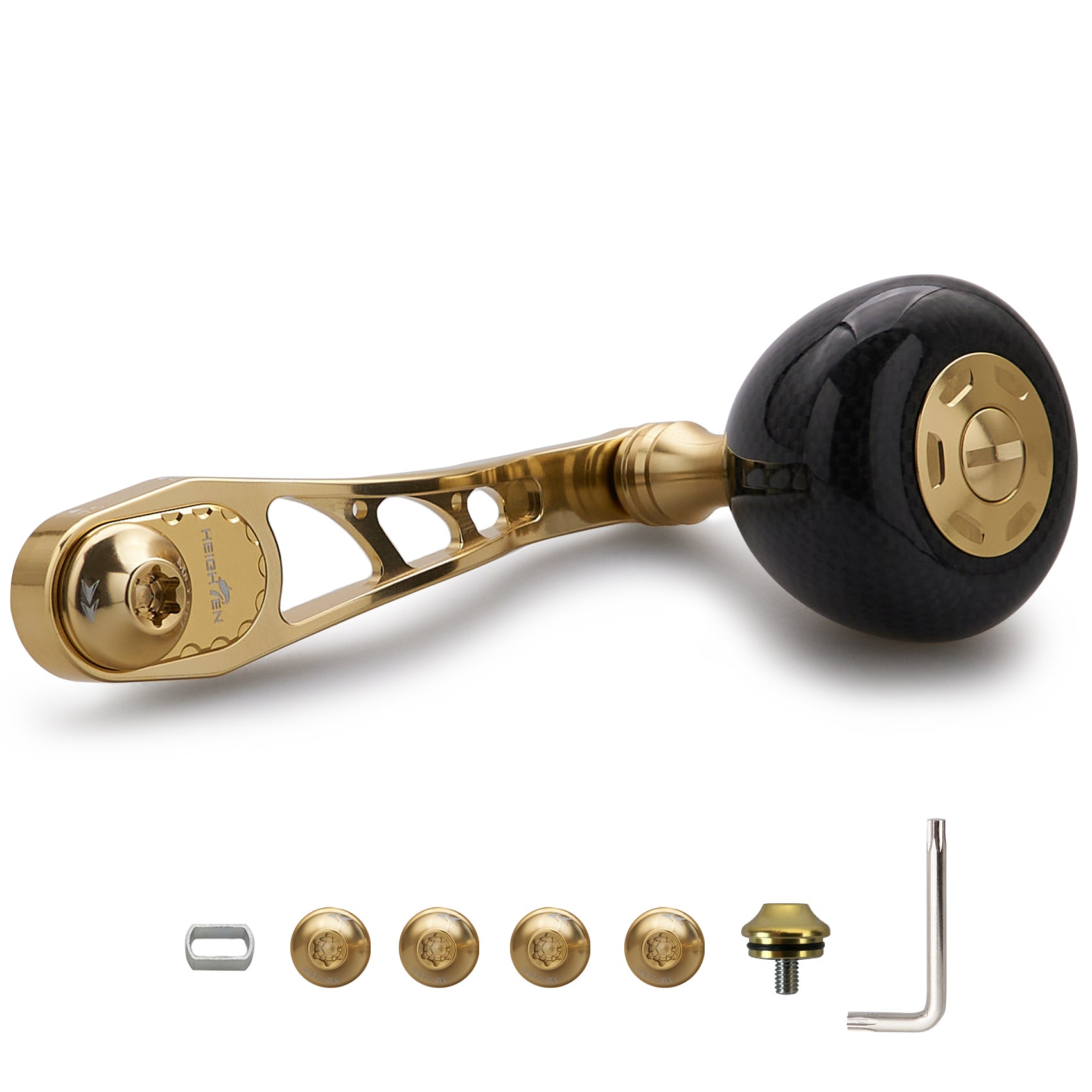 HEIGHTEN 65/75mm可変 リール ハンドル 36mm カーボン製 ハンドルノブ 搭載 シマノ(SHIMANO) ダイワ(DAIWA) アブ(Abu) ベイトリール 通用 Arch Carbon Series