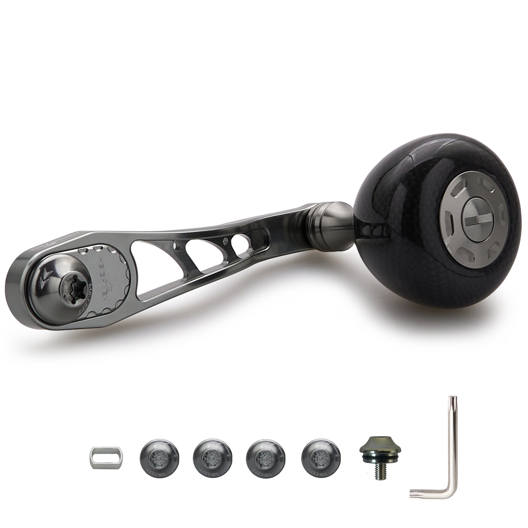 HEIGHTEN 65/75mm可変 リール ハンドル 36mm カーボン製 ハンドルノブ 搭載 シマノ(SHIMANO) ダイワ(DAIWA) アブ(Abu) ベイトリール 通用 Arch Carbon Series