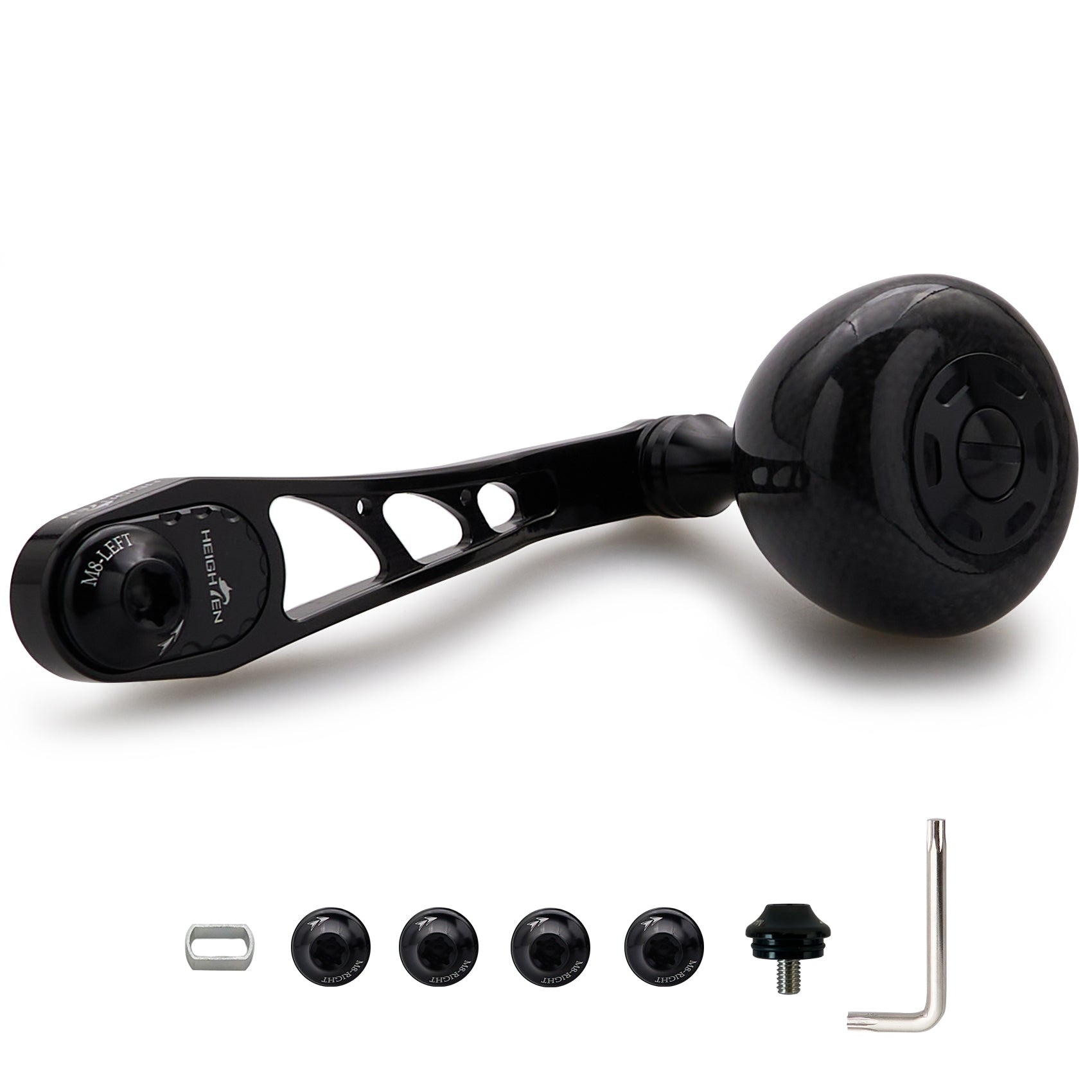 HEIGHTEN 65/75mm可変 リール ハンドル 36mm カーボン製 ハンドルノブ 搭載 シマノ(SHIMANO) ダイワ(DAIWA) アブ(Abu) ベイトリール 通用 Arch Carbon Series