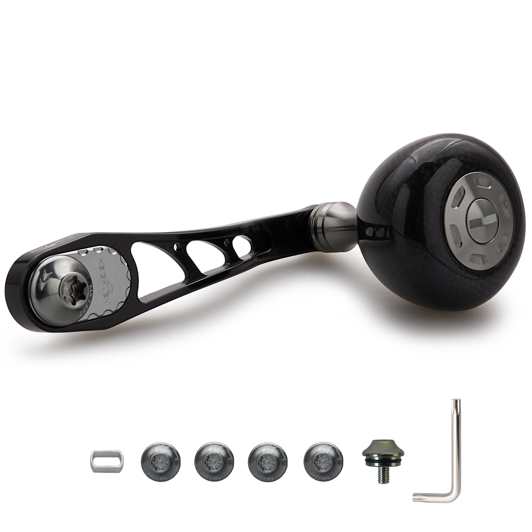 HEIGHTEN 65/75mm可変 リール ハンドル 36mm カーボン製 ハンドルノブ 搭載 シマノ(SHIMANO) ダイワ(DAIWA) アブ(Abu) ベイトリール 通用 Arch Carbon Series