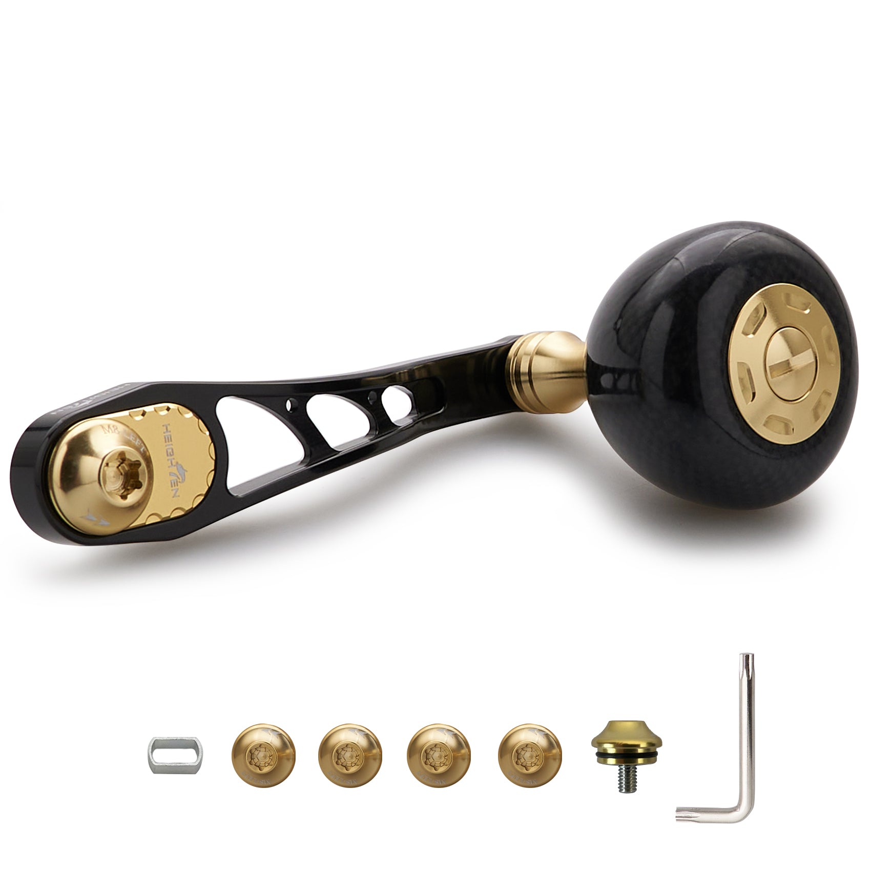 HEIGHTEN 65/75mm可変 リール ハンドル 36mm カーボン製 ハンドルノブ 搭載 シマノ(SHIMANO) ダイワ(DAIWA) アブ(Abu) ベイトリール 通用 Arch Carbon Series