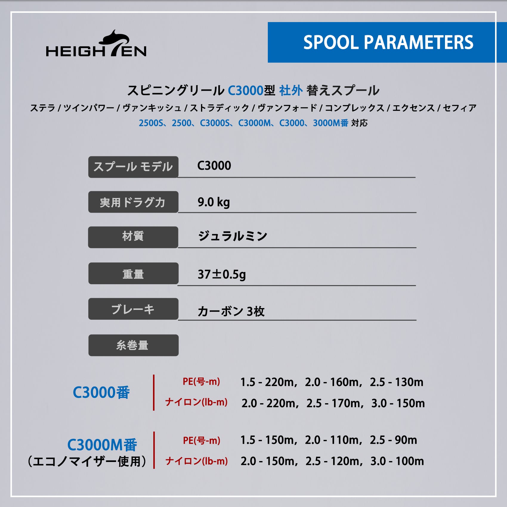 HEIGHTEN リール スプール 浅溝 2500S 替えスプール 2500から3000番対応