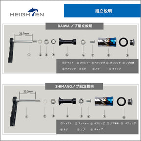 HEIGHTEN 16mm リール ハンドル ノブ シマノ ダイワ 通用 (Shimano Type A) (Daiwa Type S)用