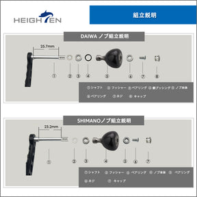 HEIGHTEN 36mm リール ハンドル ノブ 9.7g カーボン製 シマノ ダイワ 通用 (Daiwa) Type S (Shimano) Type A 用 Carbon Drum Series