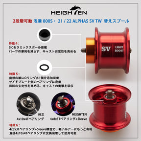 HEIGHTEN リール スプール アルファス 専用 2段階可動 32mm 浅溝 800S ダイワ(DAIWA) 21 22 ALPHAS SV TW ベイトリール 替えスプール